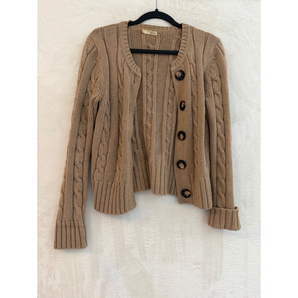 Old Navy Perfect Fit Cardigan Sweater Womens Small Tan Cable Knit Cotton Button
